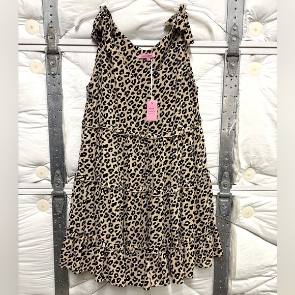 Women’s Simply Southern tiered leopard print sundress tie straps dress Large - Picture 1 of 9